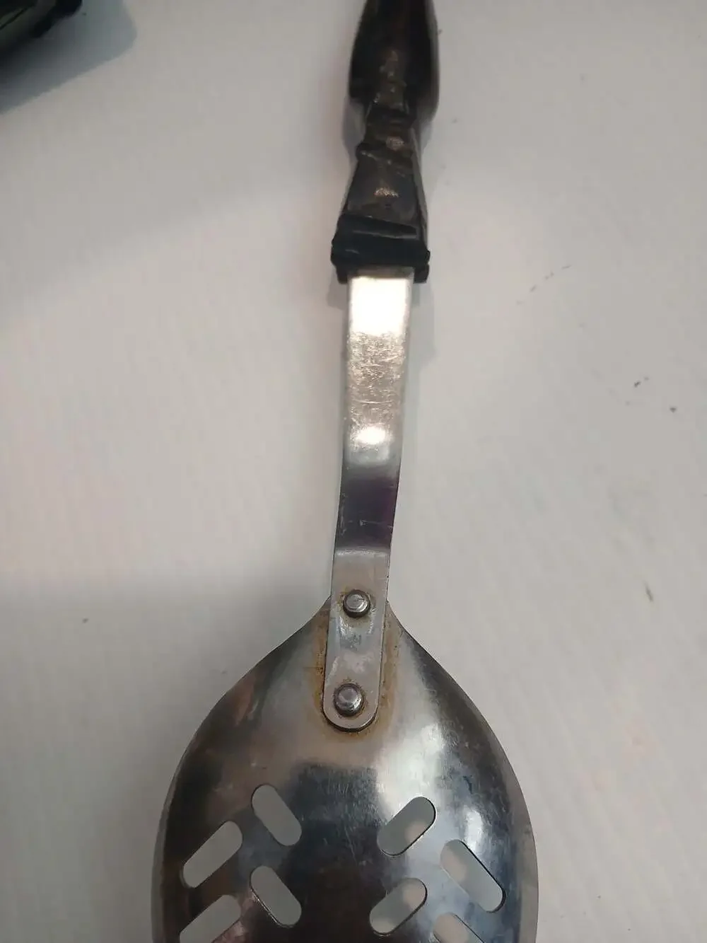 Cutco No. 1713 Slotted Serving Spoon Stainless Steel Black Handle